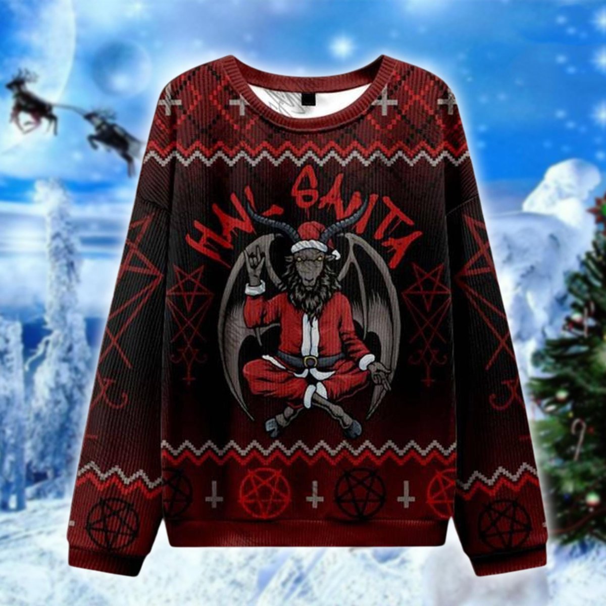 Hail Santa Ugly Sweater Evil Goat Demon Funny Dark Humor Christmas Outfit