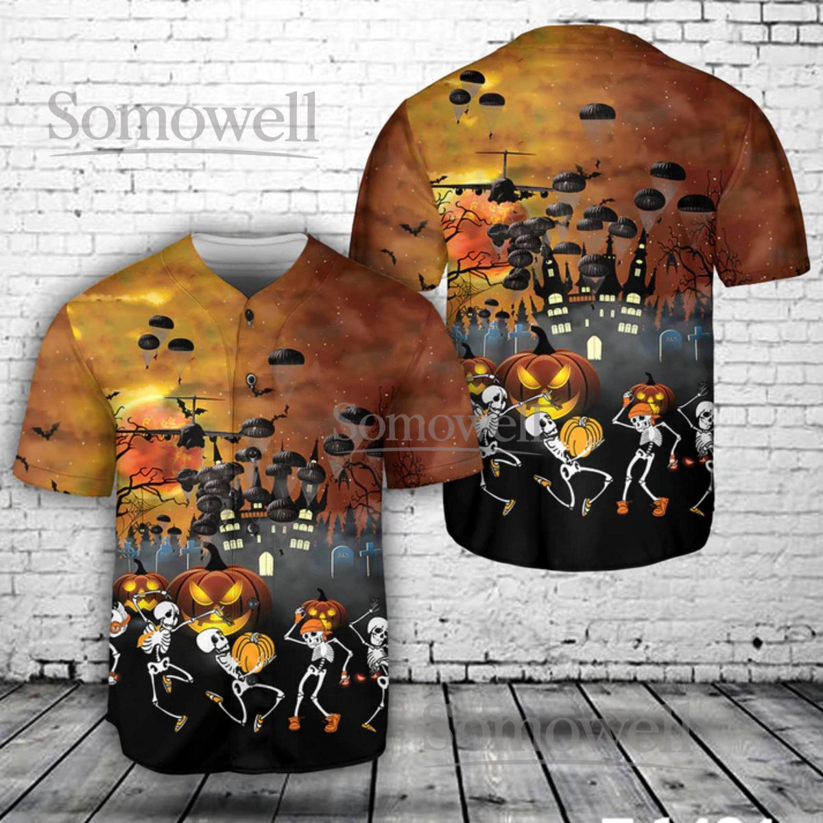 Personalized Spooky Halloween Skeleton Baseball Jersey with Custom Name and Number, Creepy Skeleton Design