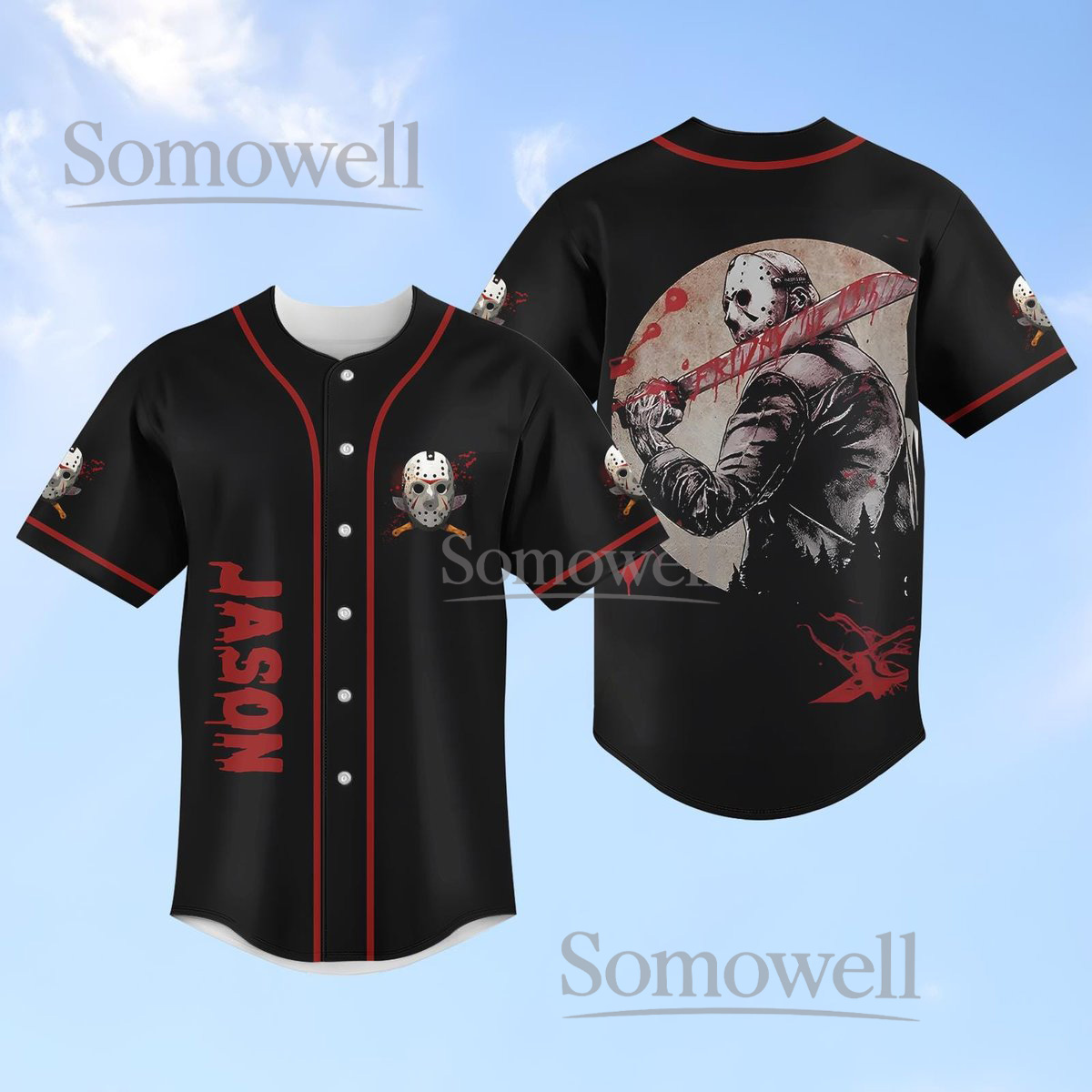 Halloween Jason Voorhees Baseball Jersey, Horror Theme, Custom Name & Number, Personalized Gift for Fans