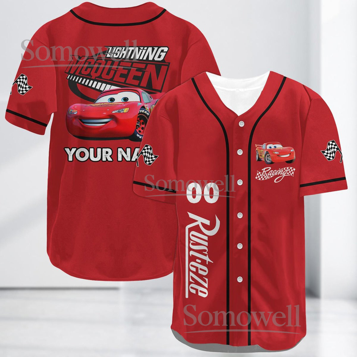 Halloween Lightning McQueen Baseball Jersey Shirt Personalized Disney Cars Racing Gift