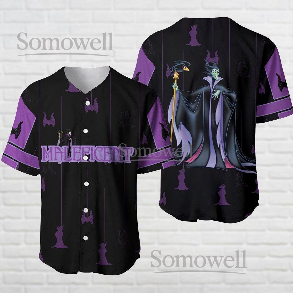 Halloween Maleficent Baseball Jersey Shirt Evil Queen Purple Black Costume Gift