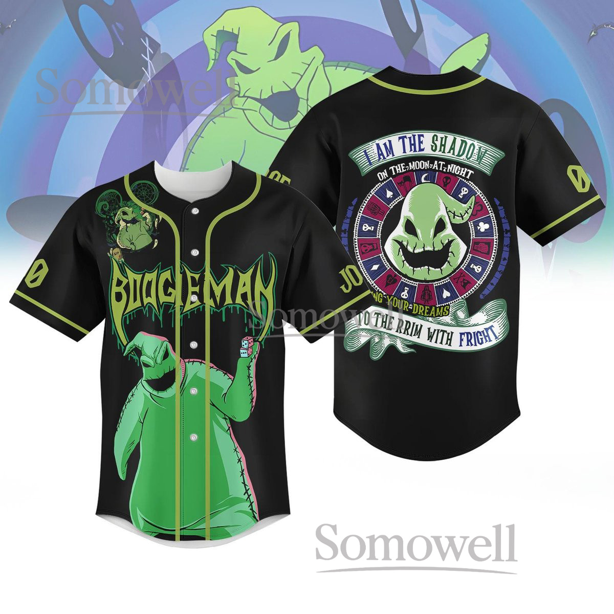 Halloween Oogie Boogie Baseball Jersey Shirt Black Green Spooky Disney Villain Custom Gift