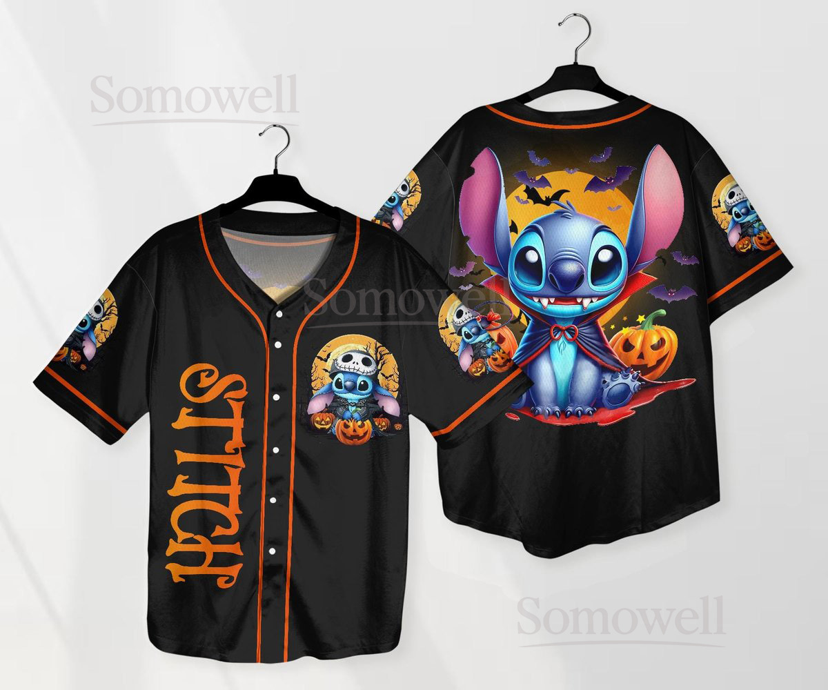Halloween Stitch Baseball Jersey Ghost Baseball Shirt Halloween Jersey Shirt Gift