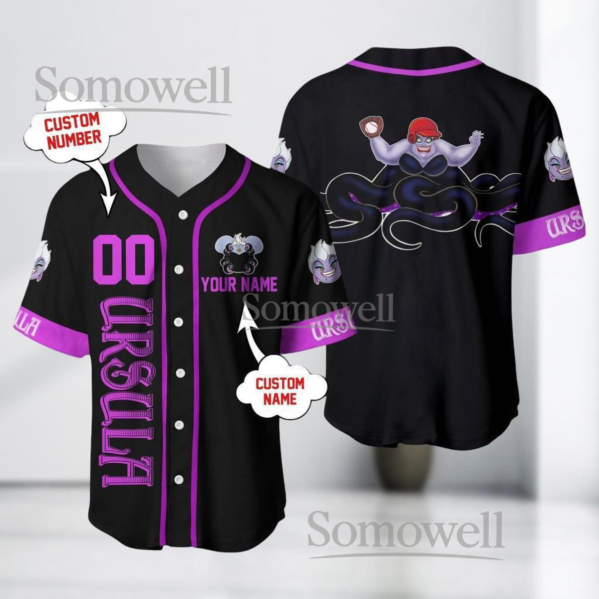 Halloween Ursula Baseball Jersey Shirt Personalized Disney Villains Gift