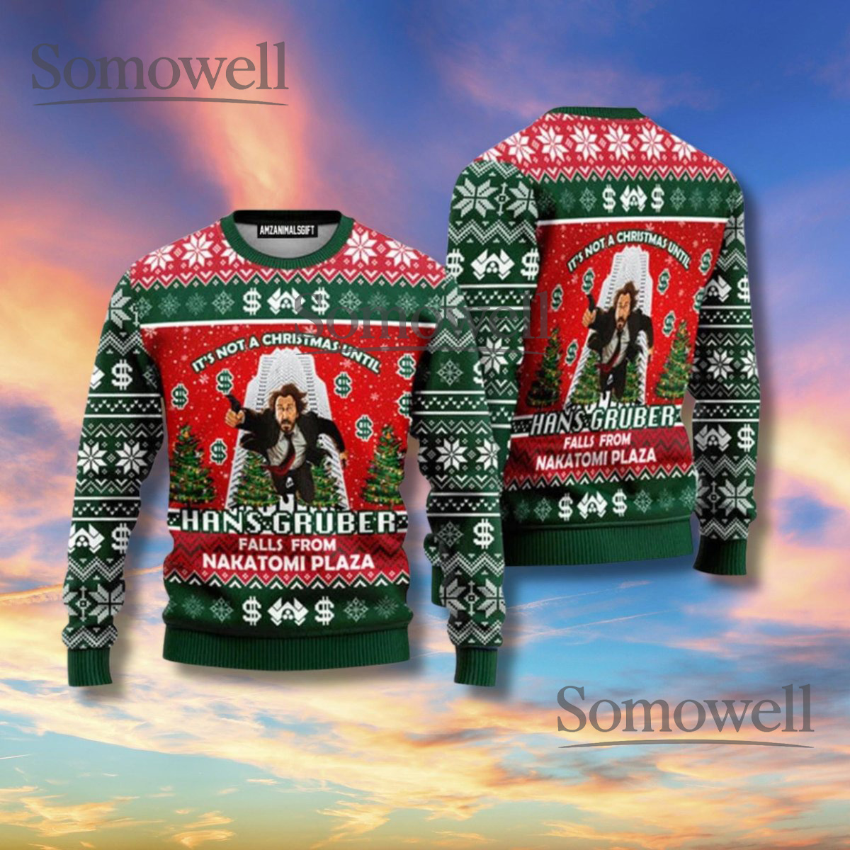 Hans Gruber Falls From Nakatomi Plaza Ugly Christmas Sweater Unisex Holiday Jumper