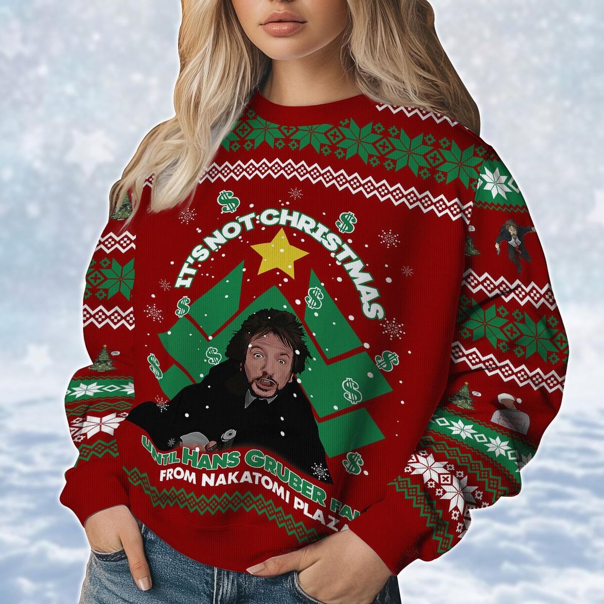 Hans Gruber Die Hard Red Christmas Ugly Sweater It’s Not Christmas Until Hans Falls Holiday Knit Jumper
