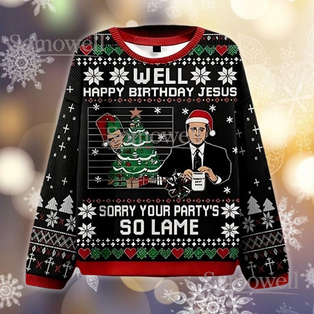 Happy Birthday Jesus Ugly Christmas Sweater Funny The Office TV Show Holiday Gift