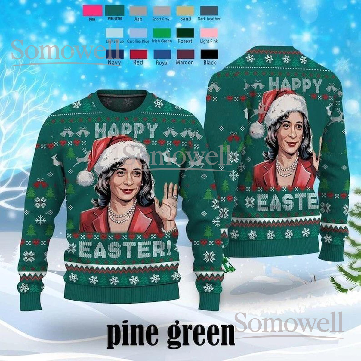 Happy Easter Green Christmas Ugly Sweater Holiday Knit Jumper Funny Political Humor Design