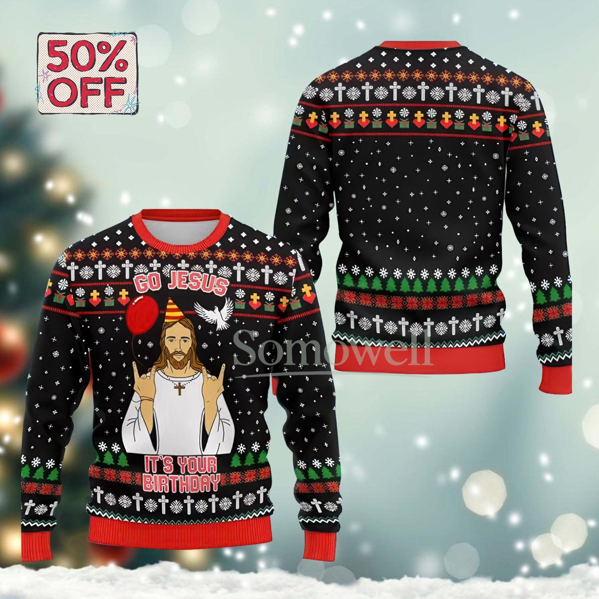 Go Jesus It’s Your Birthday Black Ugly Christmas Sweater Funny Religious Holiday Knit Jumper