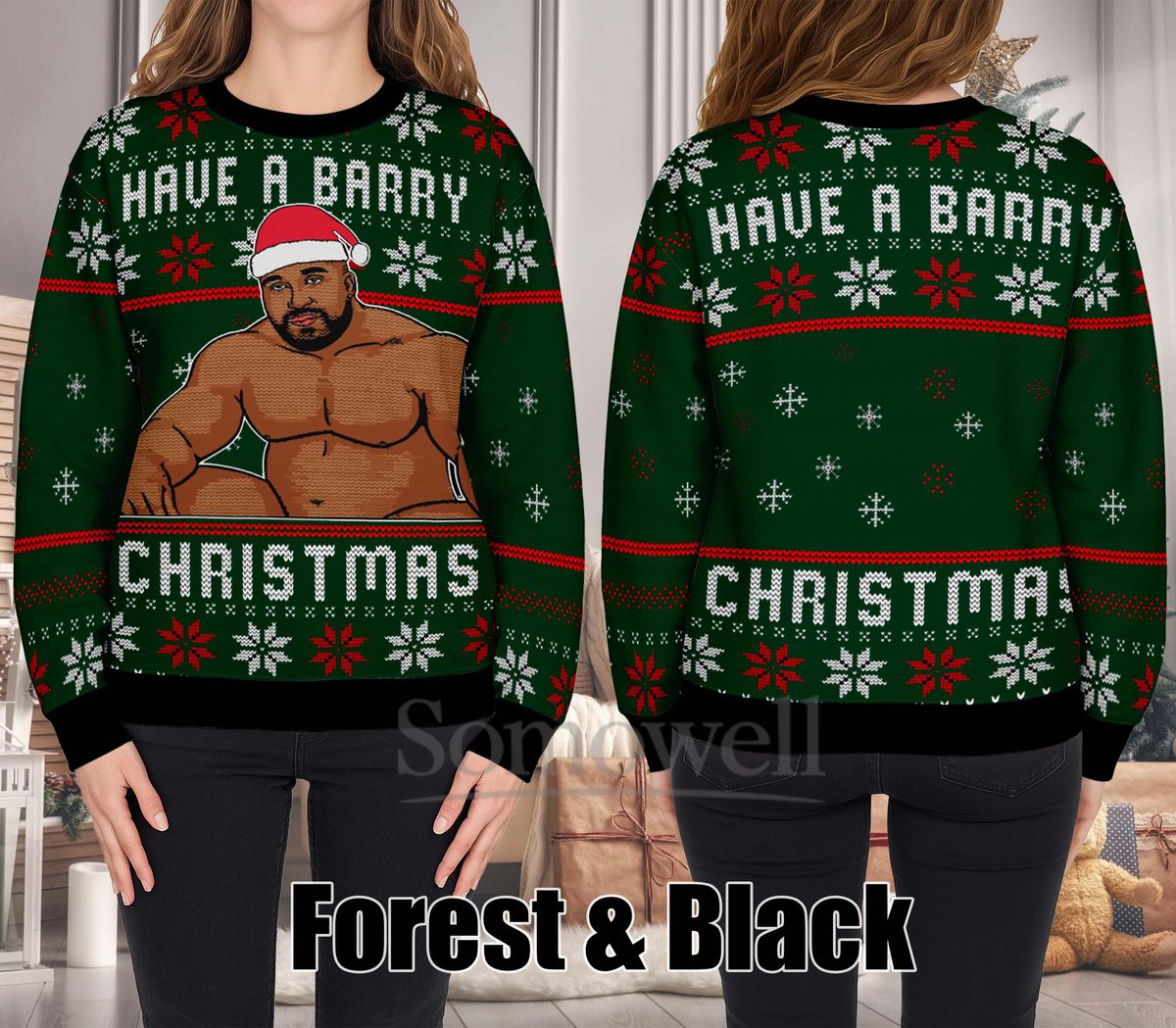 Have a Barry Christmas Ugly Christmas Sweater Funny Meme Forest Black Holiday Knit Jumper