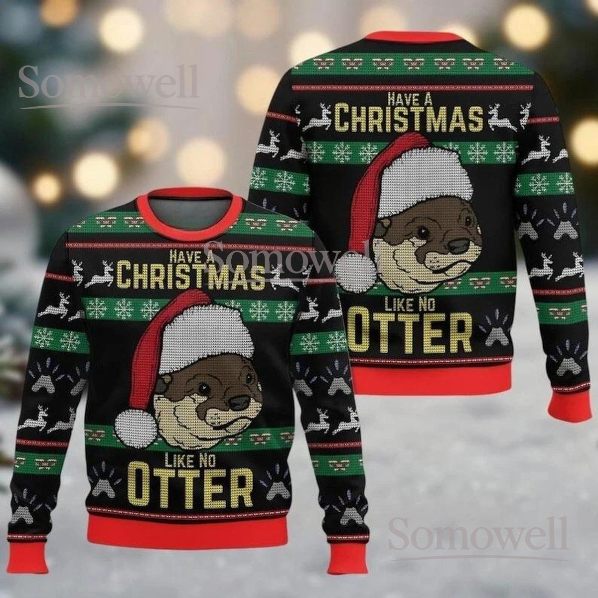 Otter Black Christmas Ugly Sweater Have A Christmas Like No Otter Holiday Knit Jumper Funny Animal Gift