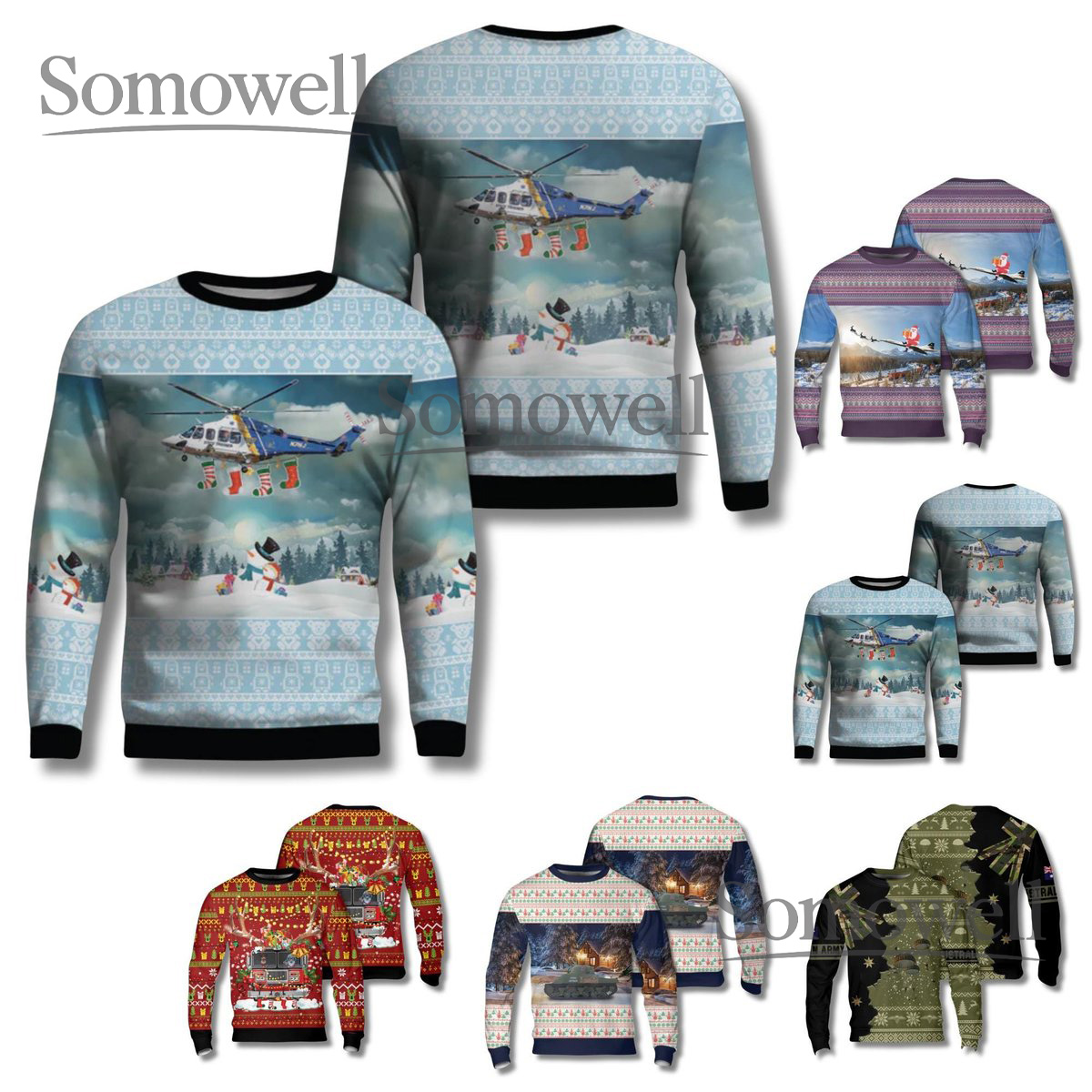 Helicopter Flying Christmas Sweater Funny Aviation Holiday Jumper