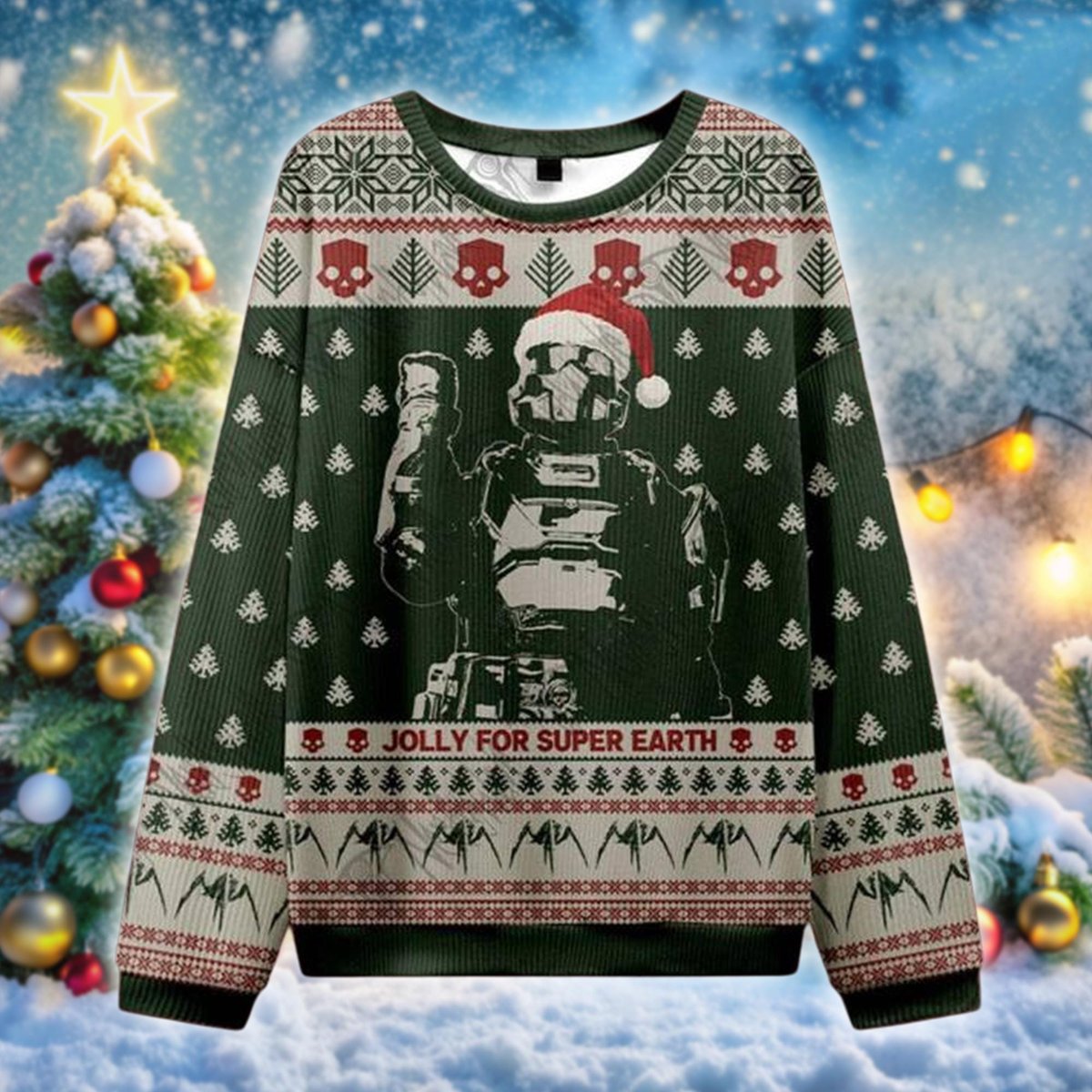 Helldivers Super Earth Soldier Ugly Sweater Gamer Christmas Sci Fi Holiday Gift