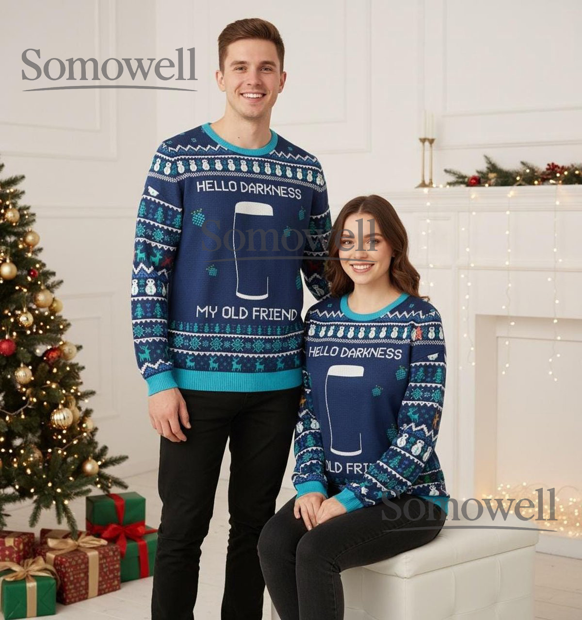 Hello Darkness My Old Friend Blue Beer Themed Ugly Sweater