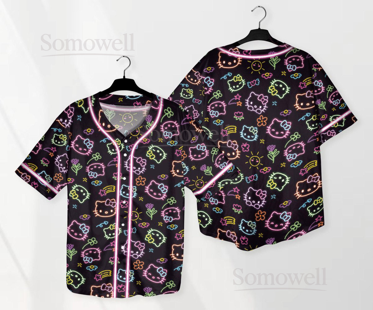 Hello Kitty Baseball Jersey Shirt Kitty Neon Jersey Family Kitty Cat Shirt Hello Kitty Shirt Gifts