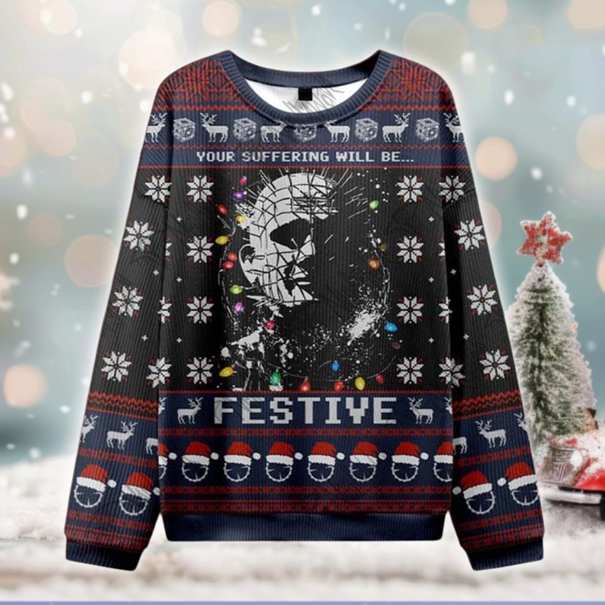 Hellraiser Festive Horror Ugly Sweater Pinhead Scary Christmas Movie Outfit
