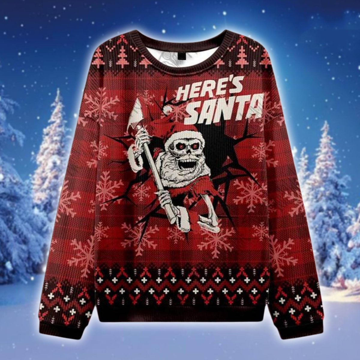 Here Santa Skeleton Killer Ugly Sweater Funny Horror Christmas Party Outfit