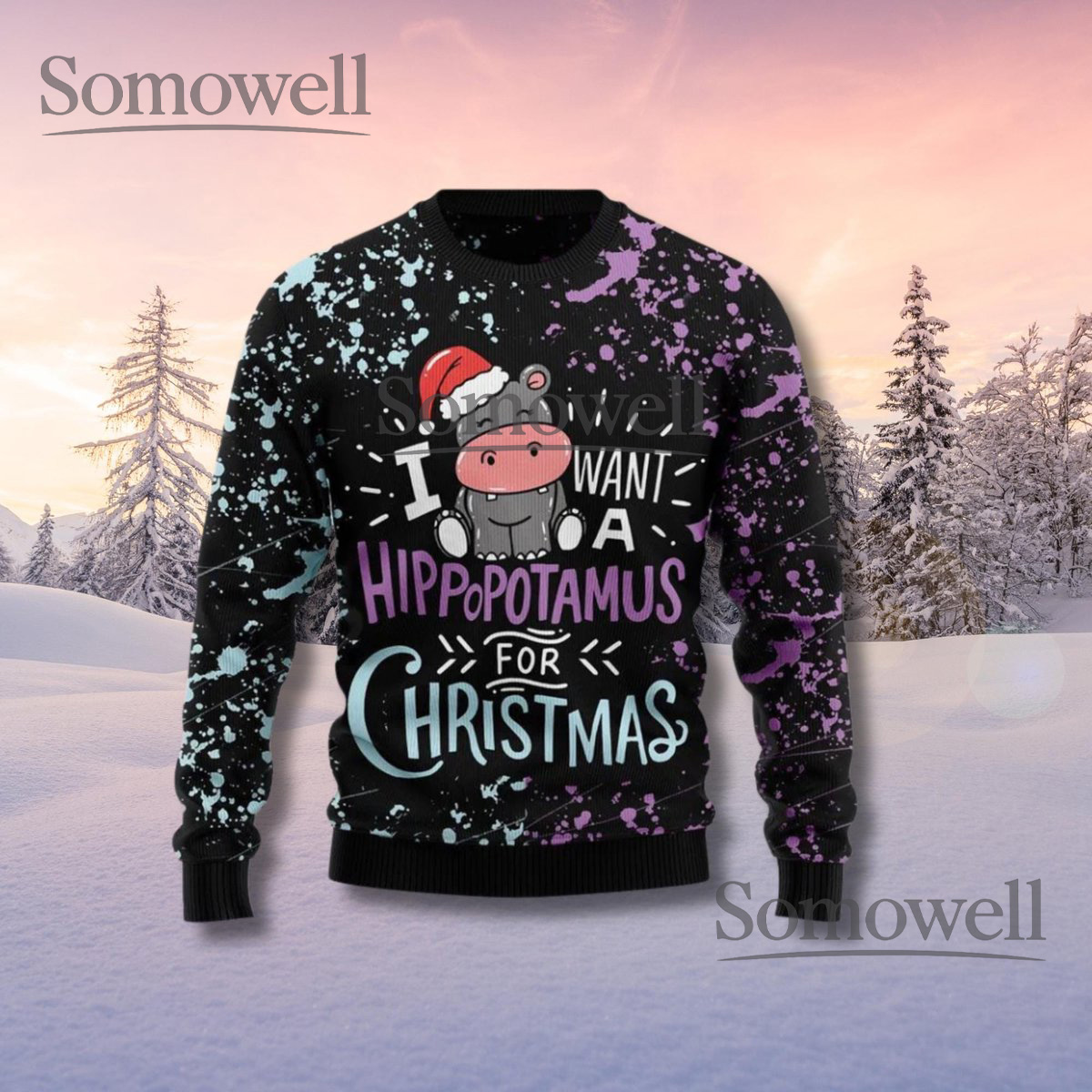 Hippo Christmas Sweater Funny Unisex Holiday Sweatshirt Gift Idea