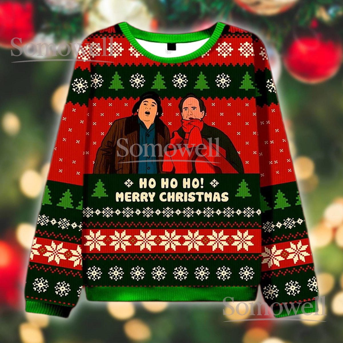 Classic Movie Red Christmas Ugly Sweater Ho Ho Ho Merry Christmas Holiday Knit Jumper Retro Film Gift