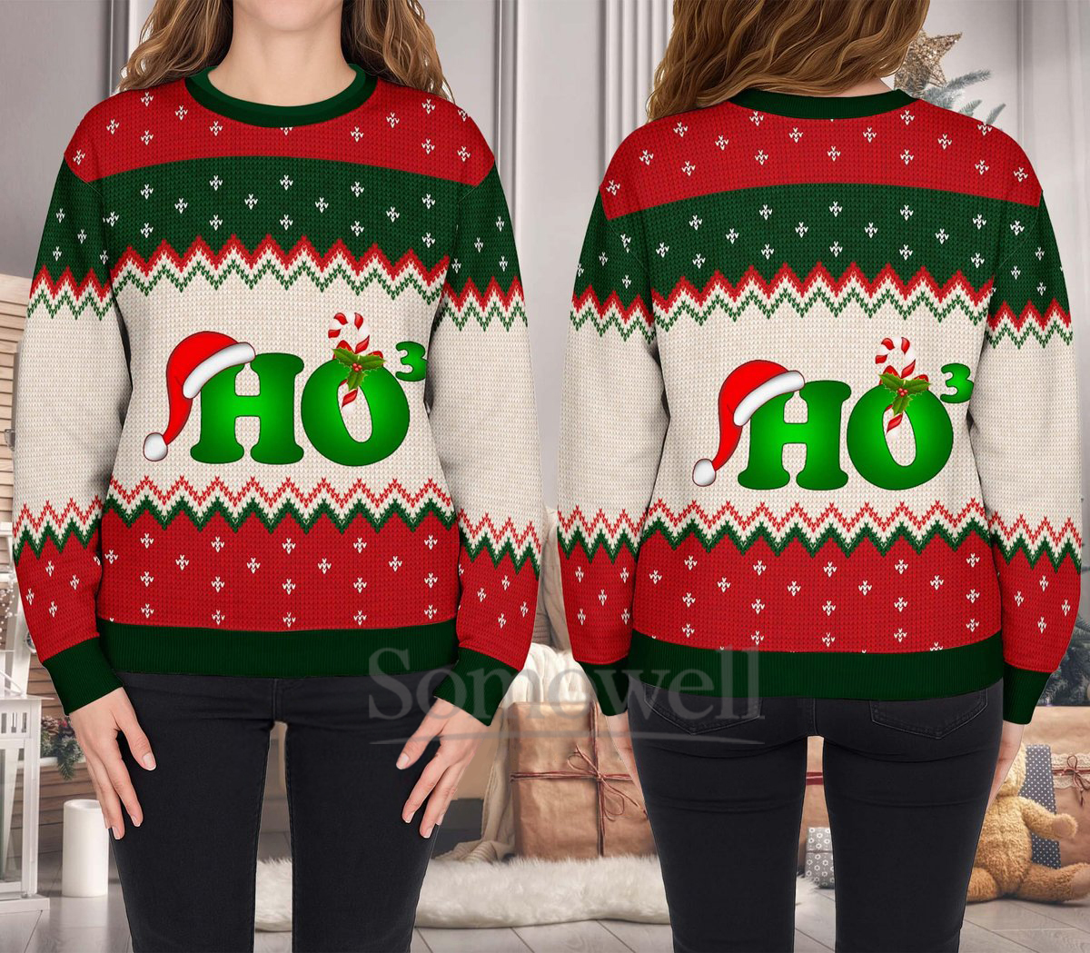 Ho Ho Ho Ugly Christmas Sweater Funny Math Santa Red Green Holiday Knit Jumper Gift