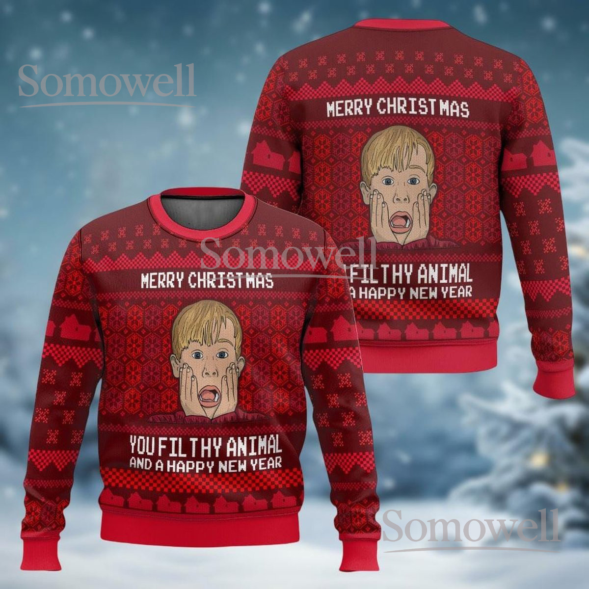 Merry Christmas Ya Filthy Animal Battle Plan Ugly Christmas Sweater Funny Home Alone Gift