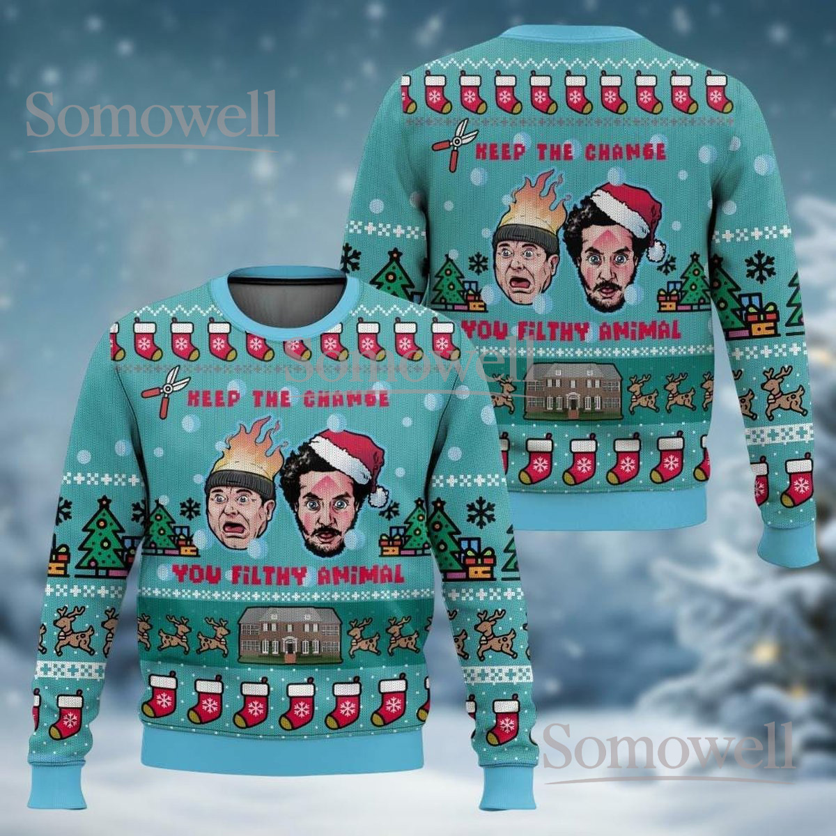 Keep The Change Ya Filthy Animal Ugly Christmas Sweater Funny Home Alone Movie Gift