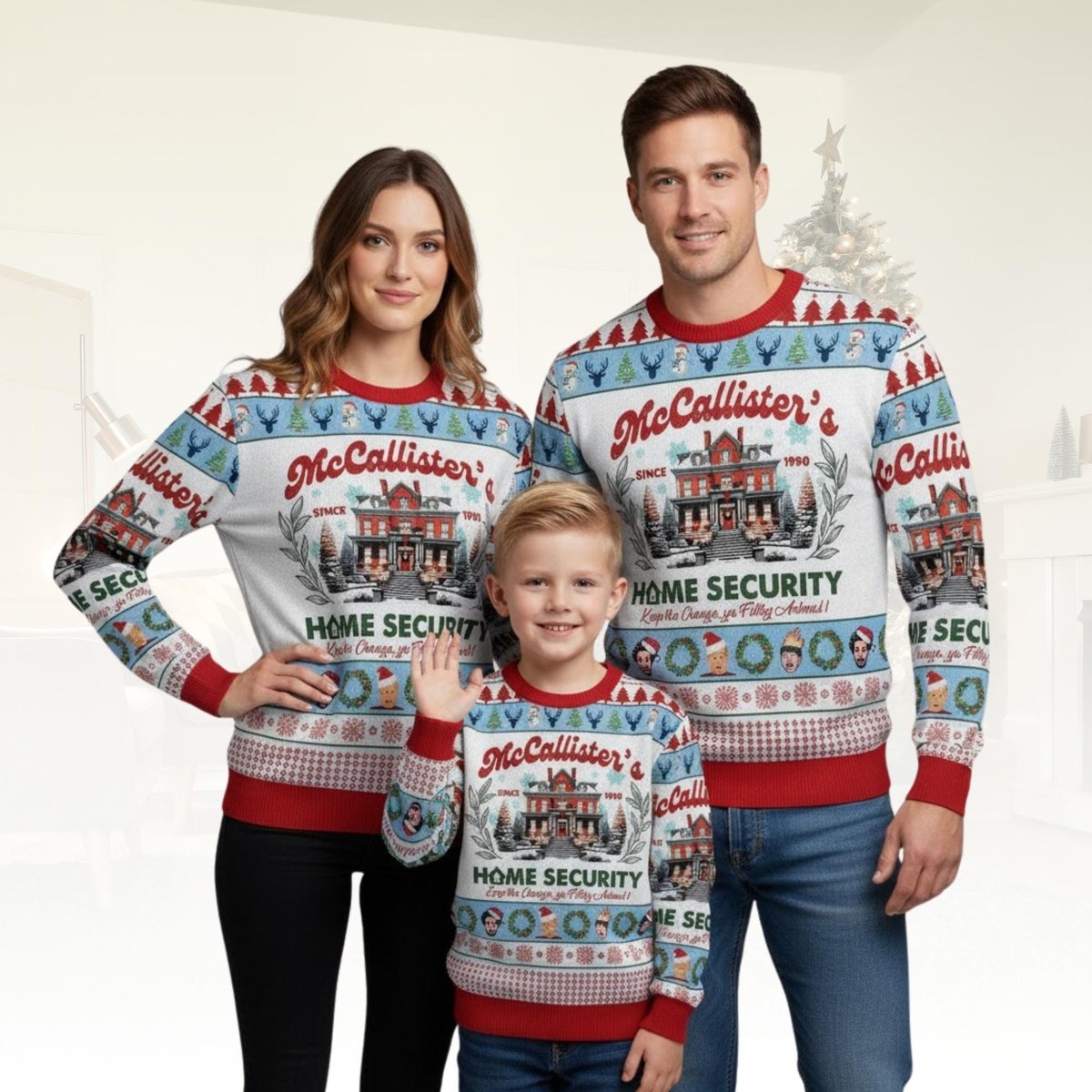 Home Alone McCallister Home Security Family Matching Ugly Christmas Sweater Holiday Knit Gift