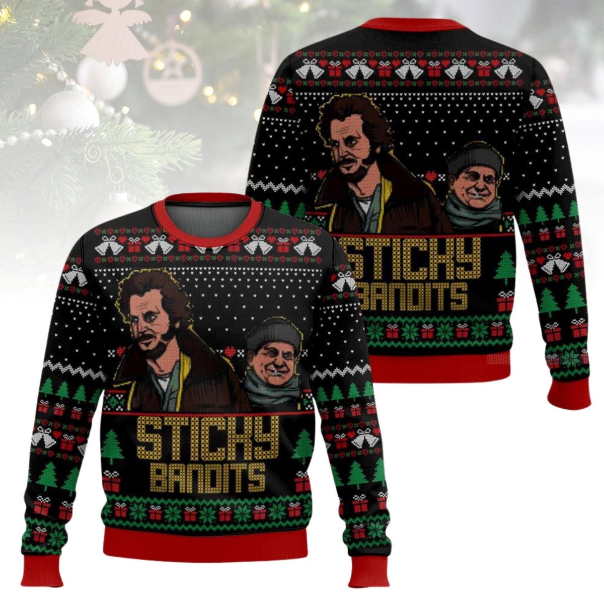 Home Alone Sticky Bandits Ugly Christmas Sweater Funny Movie Inspired Holiday Knit Jumper