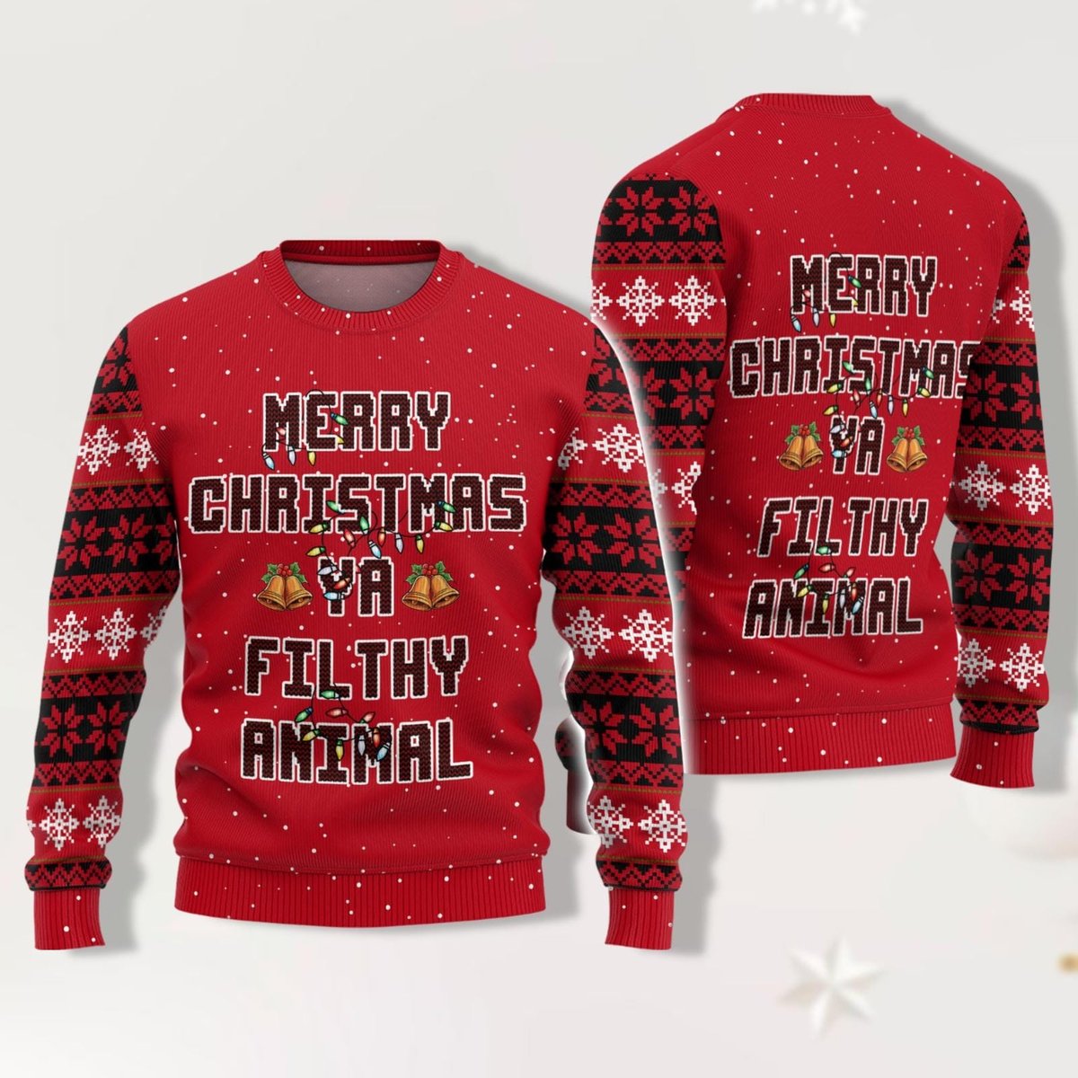 Home Alone Merry Christmas Ya Filthy Animal Red Pattern Ugly Sweater Holiday Jumper