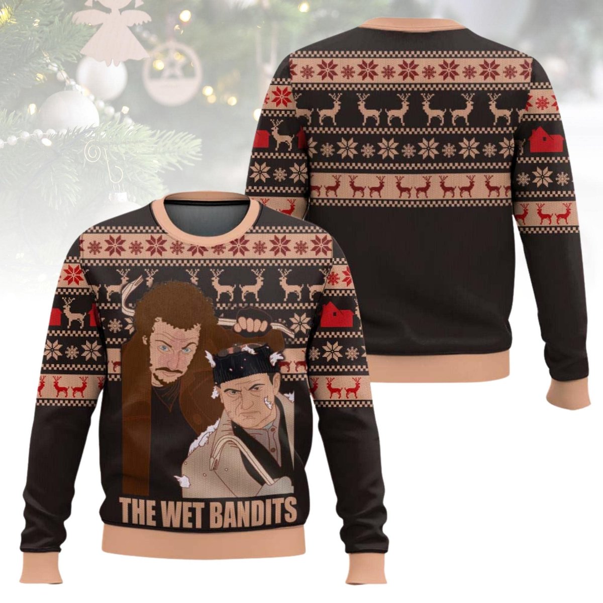 Home Alone The Wet Bandits Brown Ugly Christmas Sweater Funny Movie Duo Holiday Knit Jumper
