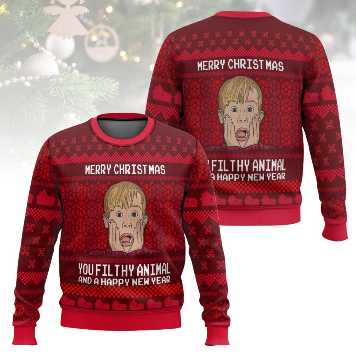 Home Alone Merry Christmas Ya Filthy Animal Red Ugly Christmas Sweater Funny Movie Holiday Knit Jumper