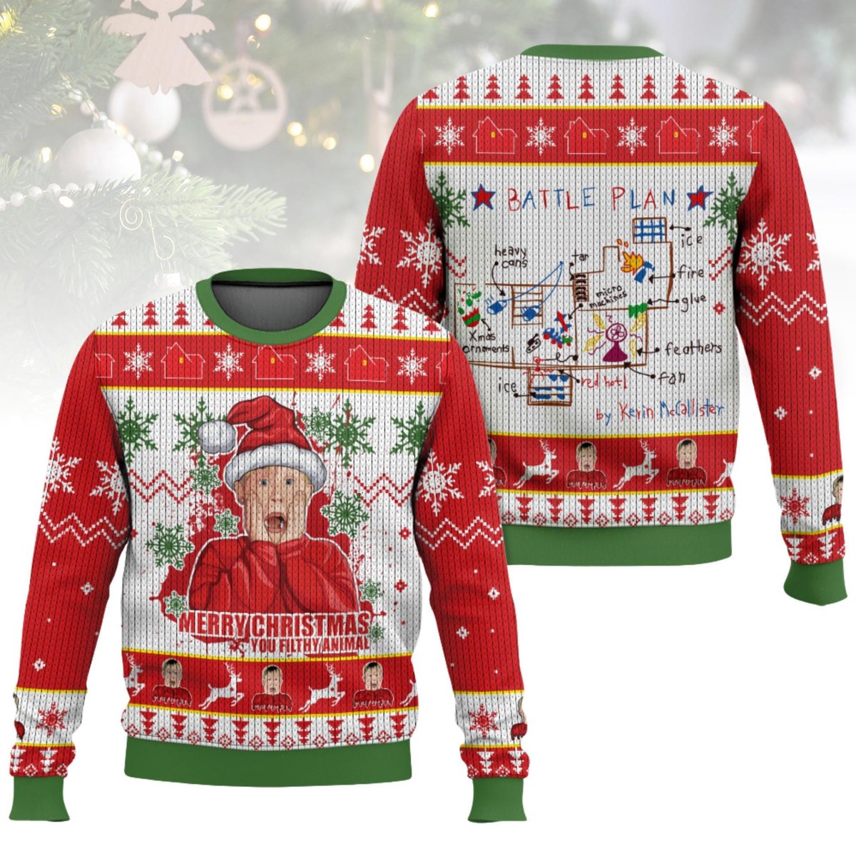 Home Alone Merry Christmas Ya Filthy Animal Battle Plan Red Ugly Christmas Sweater Funny Holiday Knit Jumper