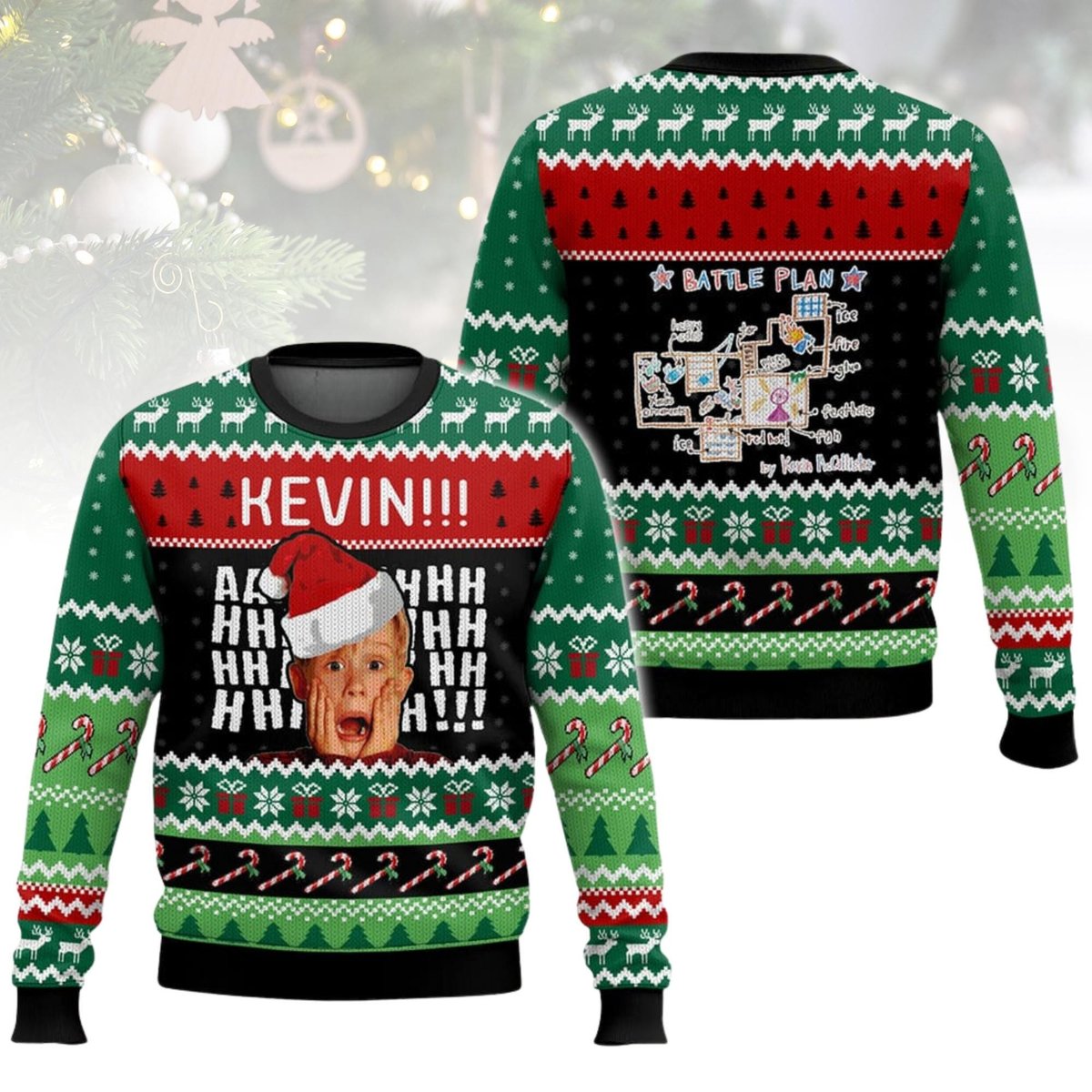 Home Alone Kevin Battle Plan Ugly Christmas Sweater Funny Movie Holiday Knit Pullover Gift