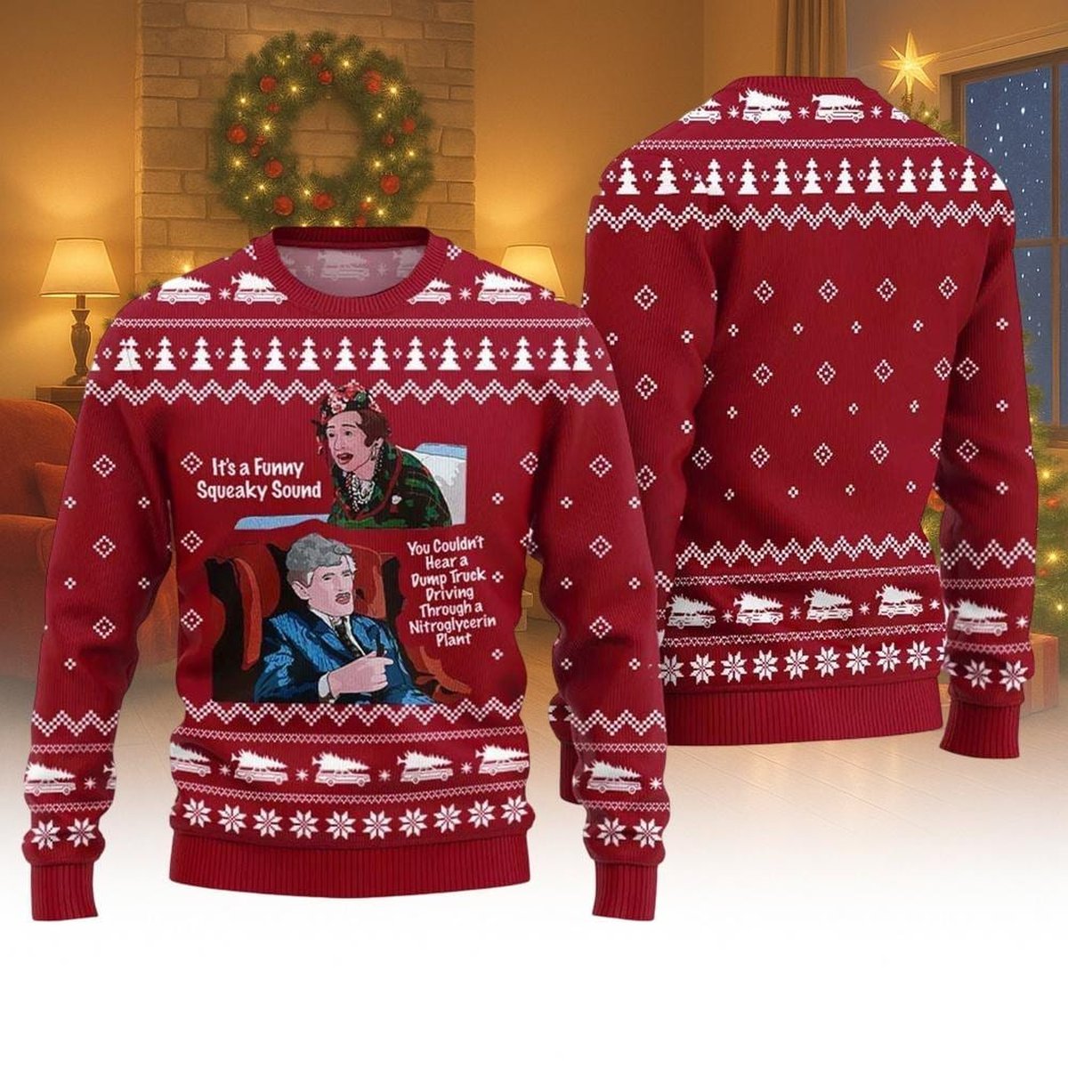 Funny Squeaky Sound Ugly Christmas Sweater Griswold Vacation Movie Quote Jumper