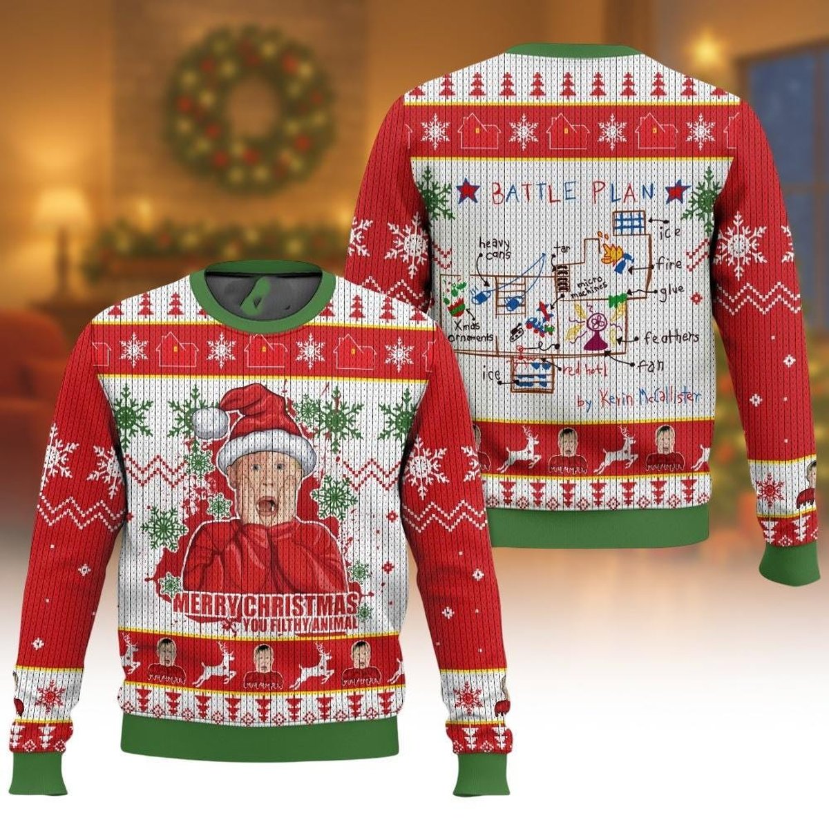 Home Alone Battle Plan Merry Christmas Ugly Sweater Funny Kevin McCallister Jumper