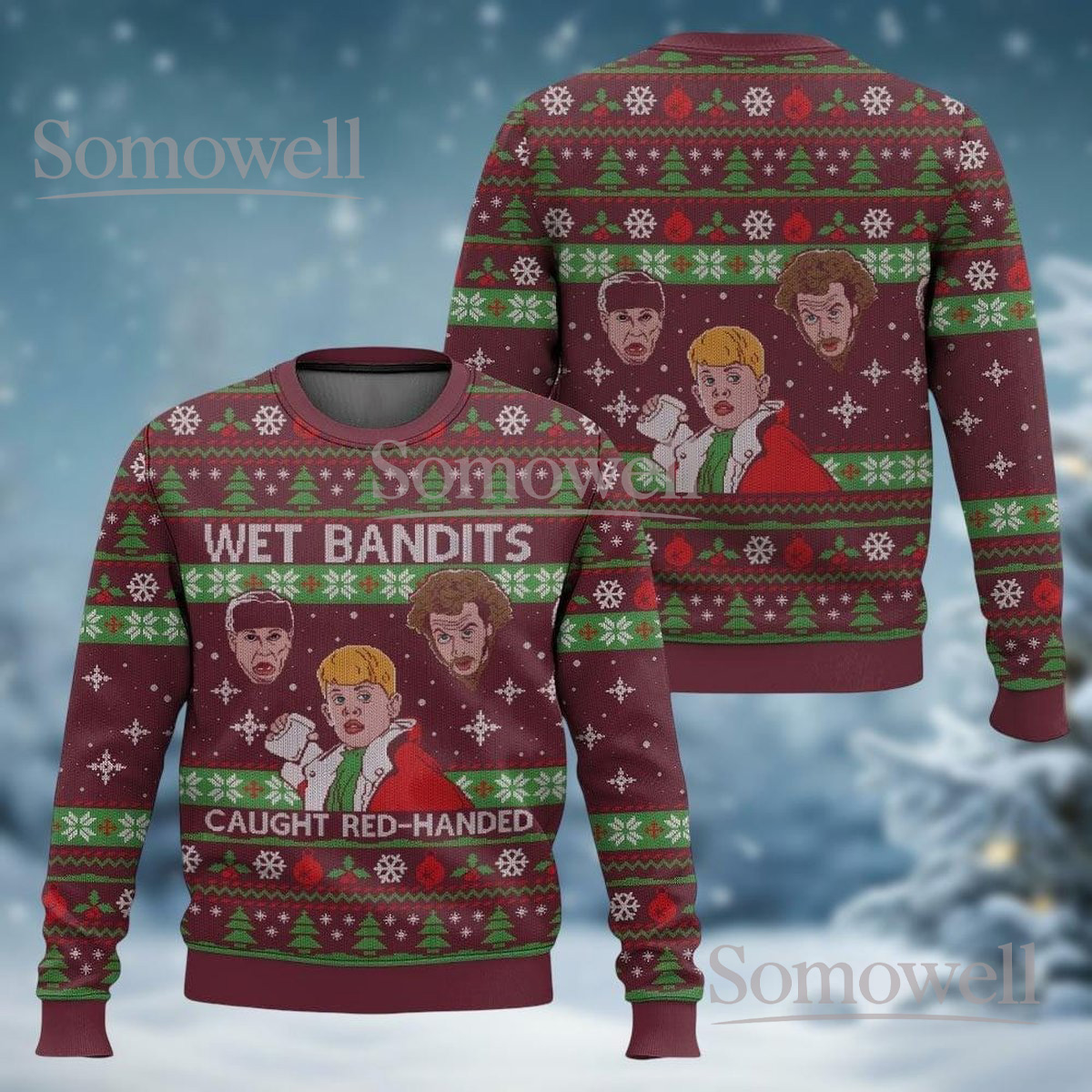 Wet Bandits Caught Red Handed Funny Home Alone Ugly Christmas Sweater Holiday Jumper