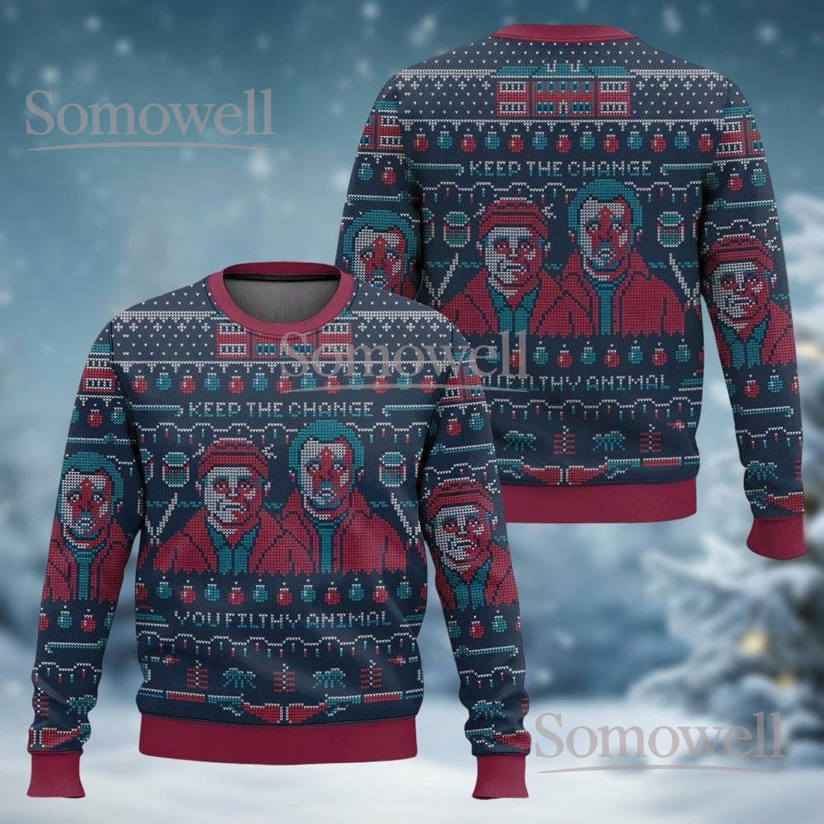 Keep The Change Ya Filthy Animal Ugly Christmas Sweater Funny Home Alone Wet Bandits