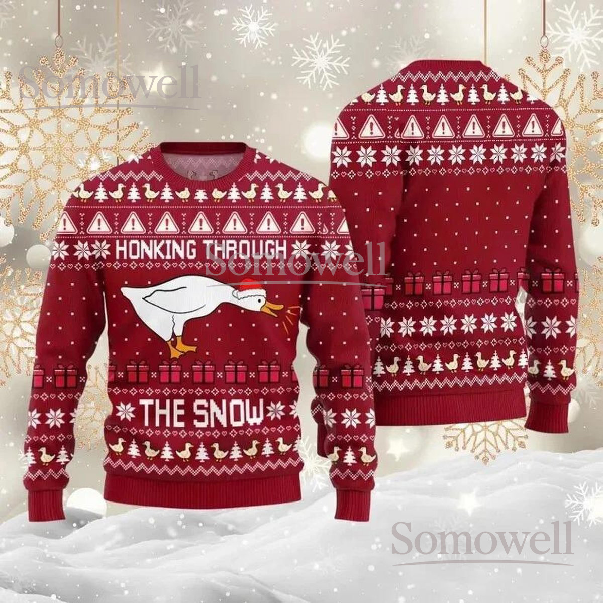 Honking Through The Snow Ugly Sweater - Funny Goose Christmas Jumper