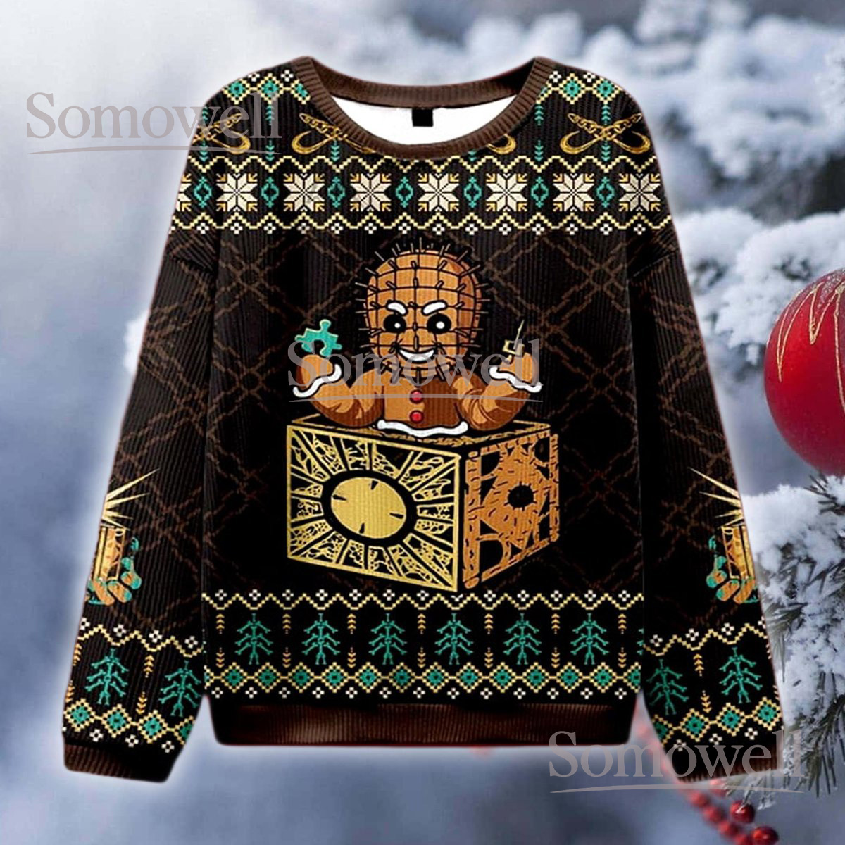 Horror Movie Gingerbread Man Ugly Christmas Sweater Holiday Knit Jumper