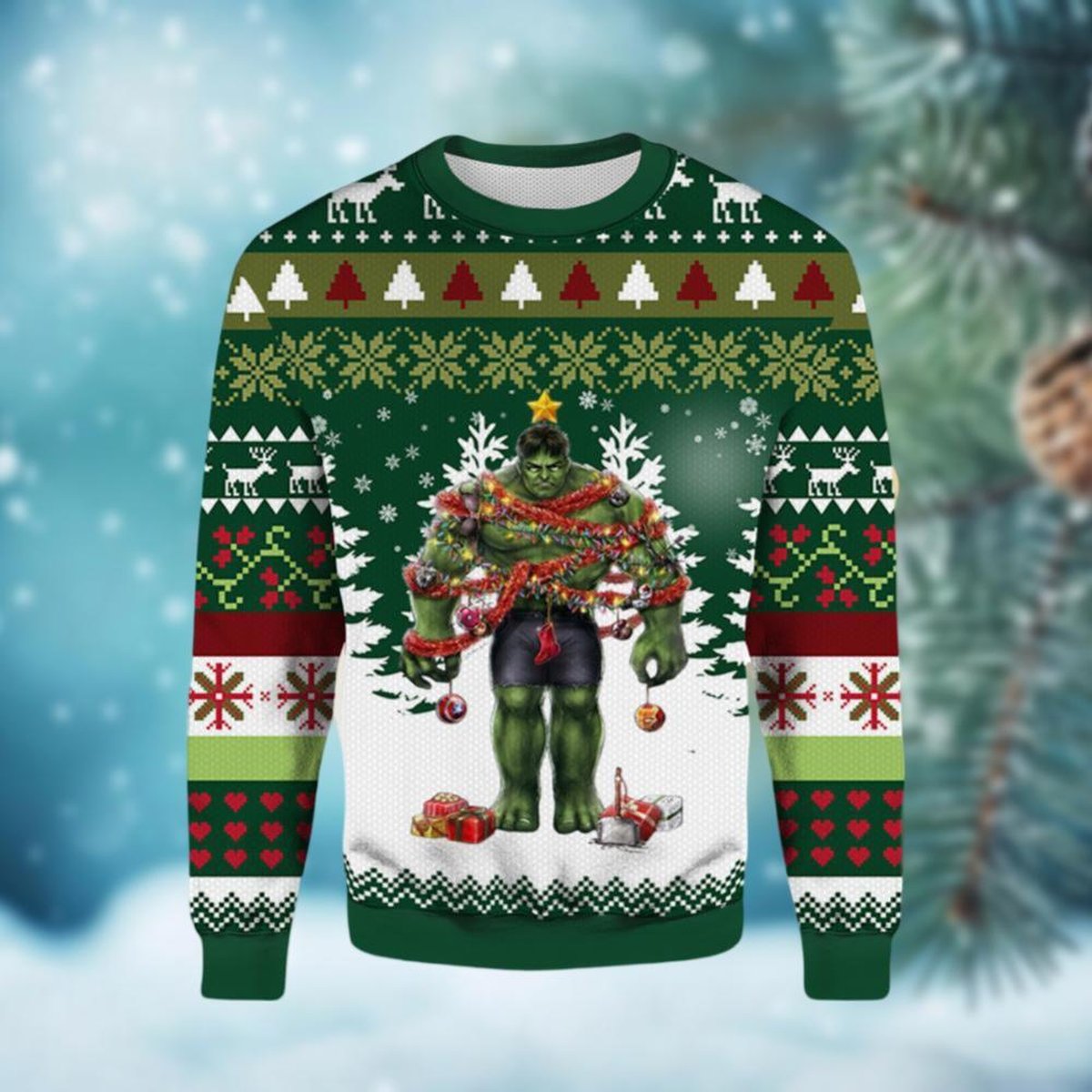 Hulk Christmas Green Ugly Sweater Funny Holiday Ornament Pattern Knit Jumper