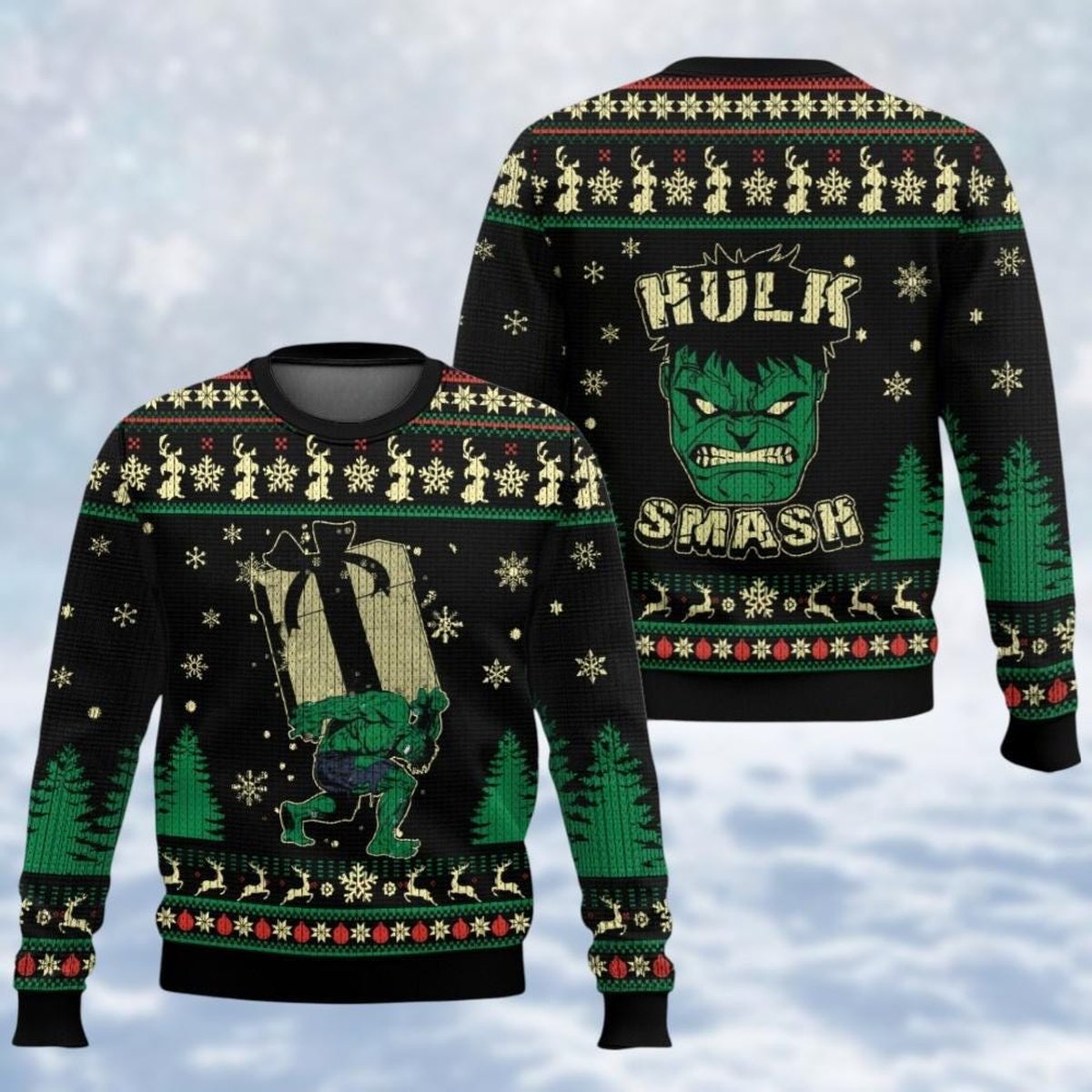 Hulk Smash Black Christmas Ugly Sweater Marvel Hero Funny Holiday Knit Jumper
