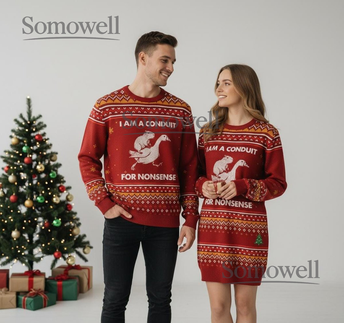 I Am A Conduit For Nonsense Red Funny Quote Christmas Ugly Sweater