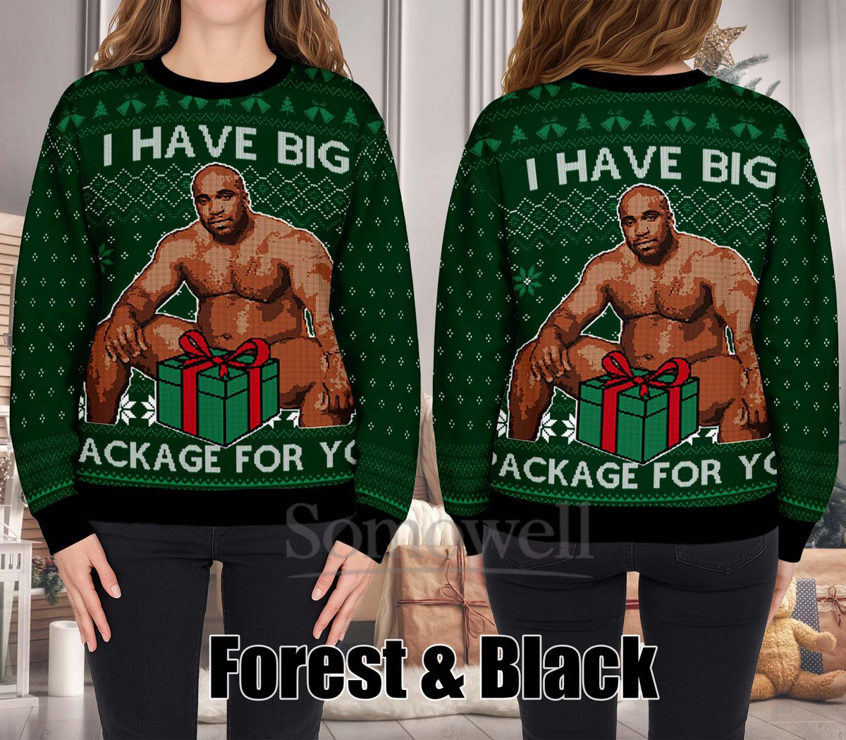 I Have Big Package for You Ugly Christmas Sweater Funny Forest Meme Holiday Knit Jumper