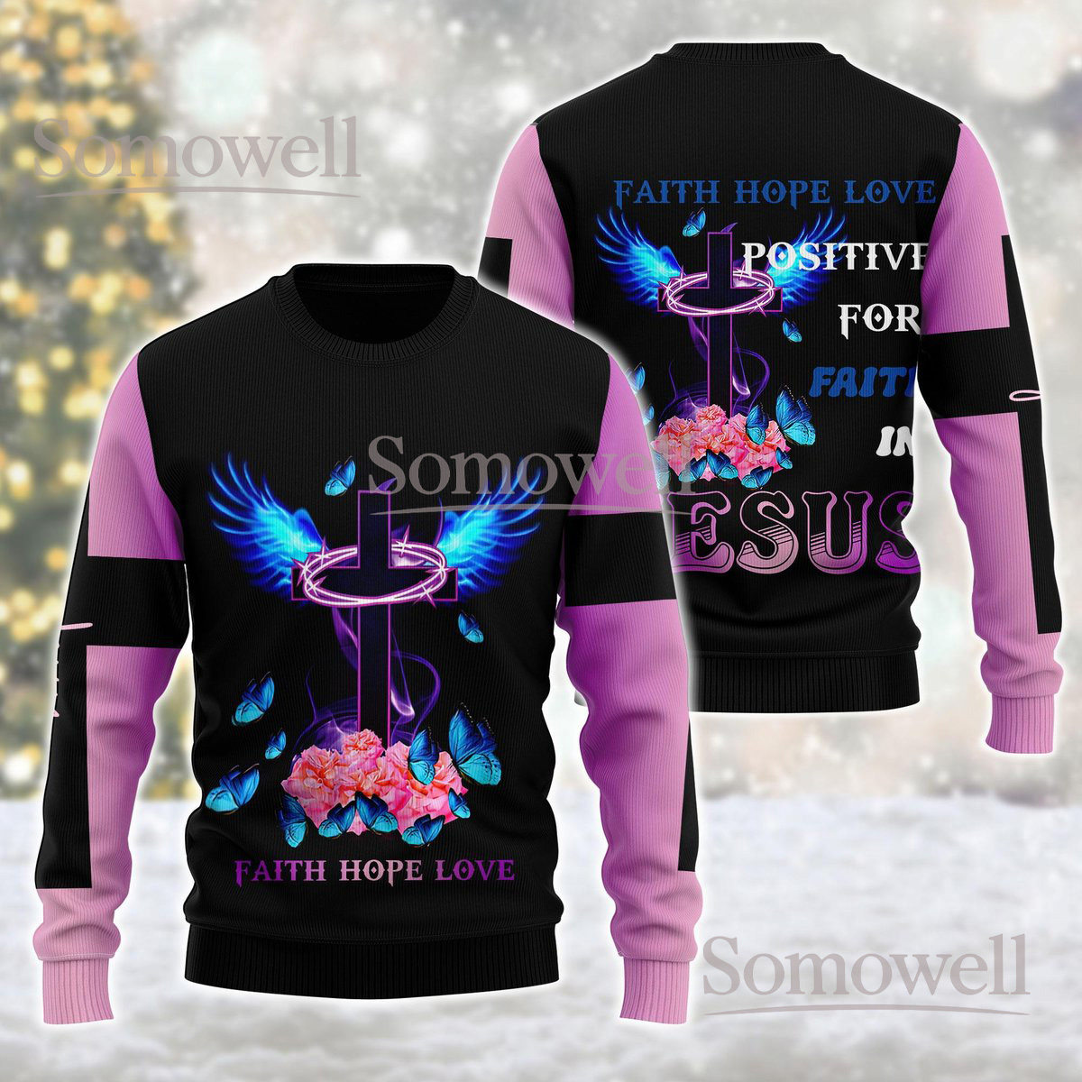 Faith Hope Love Positive For Faith In Jesus Sweater Holiday Knit Jumper Christian Gift