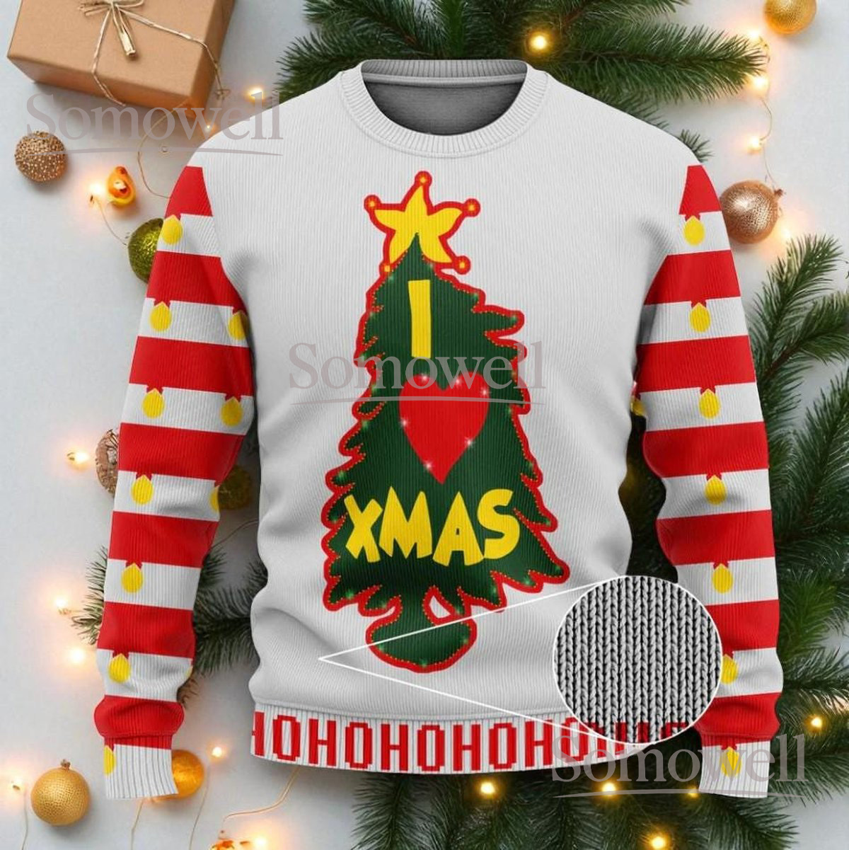 I Love Xmas Tree Christmas White Ugly Sweater Festive Holiday Knit Jumpe