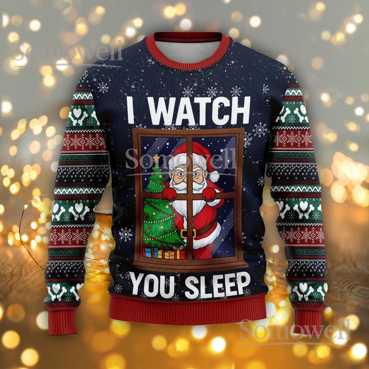 I Watch You Sleep Santa Funny Christmas Ugly Sweater Creepy Holiday Humor Knit Jumper