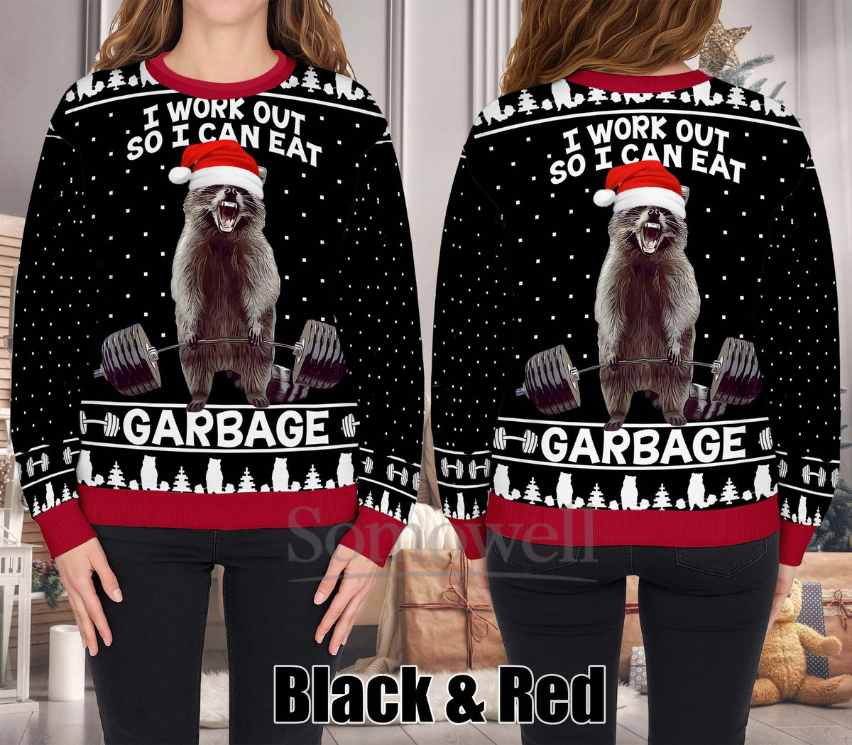 I Work Out So I Can Eat Meme Ugly Christmas Sweater Holiday Knit Gift