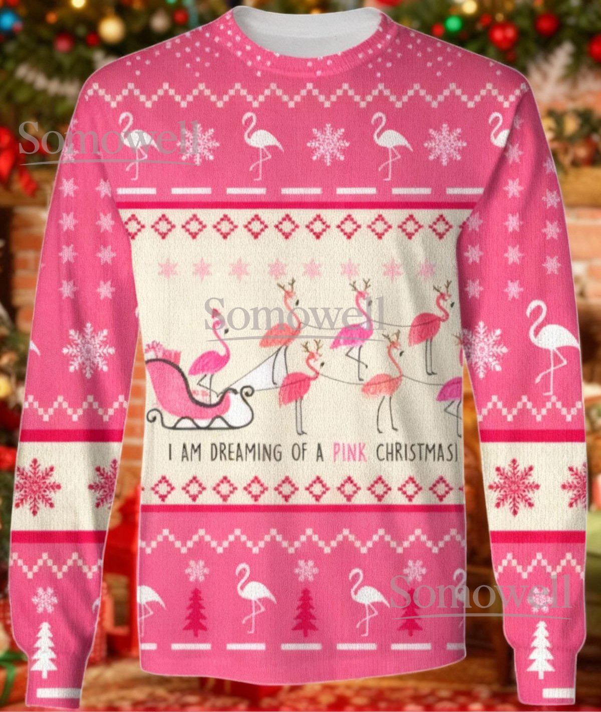 Pink Flamingo Ugly Christmas Sweater I’m Dreaming of a Pink Christmas Holiday Gift