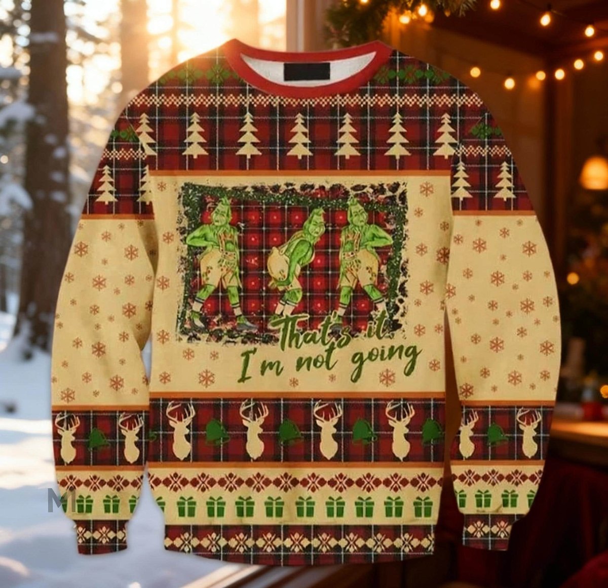 The Grinch Beige Plaid Christmas Ugly Sweater That’s It I’m Not Going Funny Holiday Knit Jumper