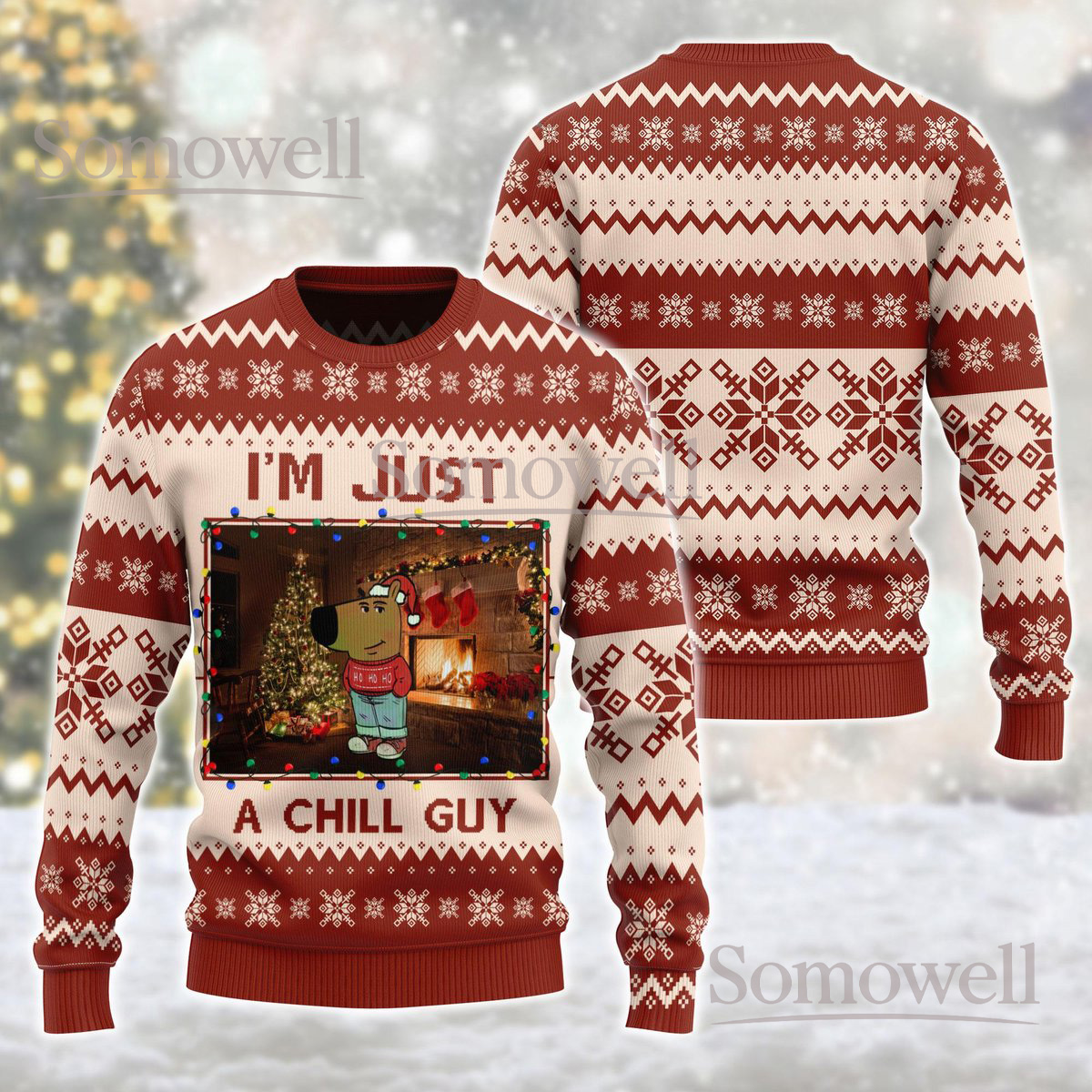 I’m Just A Chill Guy Christmas Ugly Sweater Funny Dog Holiday Knit Jumper Gift